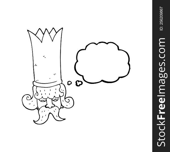 freehand drawn thought bubble cartoon king with huge crown