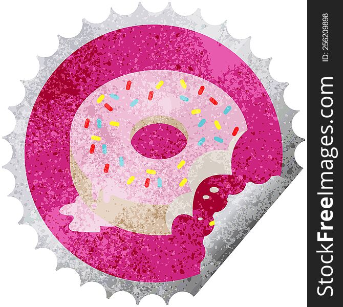 bitten frosted donut graphic vector illustration round sticker stamp. bitten frosted donut graphic vector illustration round sticker stamp