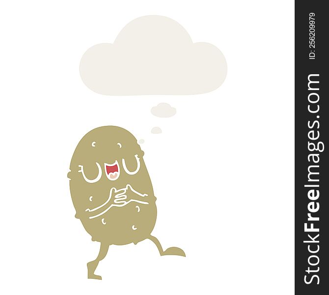cartoon happy potato with thought bubble in retro style
