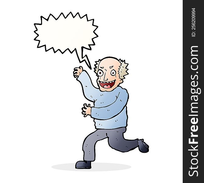 cartoon evil old man with speech bubble