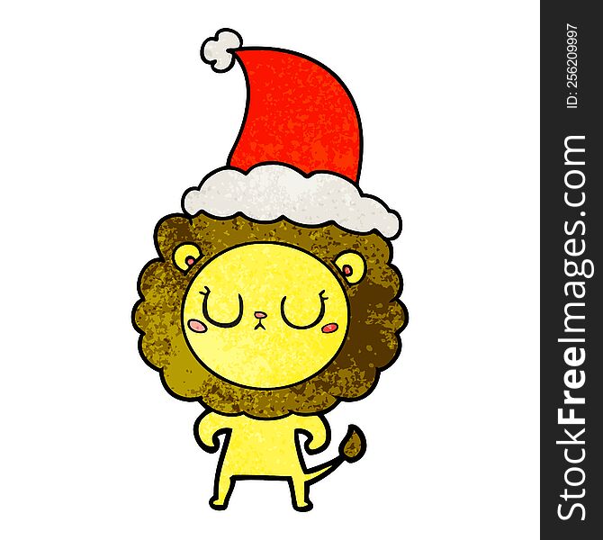 Textured Cartoon Of A Lion Wearing Santa Hat