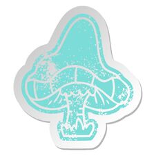 Distressed Old Sticker Of A Single Mushroom Royalty Free Stock Image