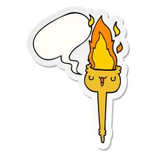 Cartoon Flaming Torch And Speech Bubble Sticker Stock Photo