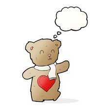 Cartoon Teddy Bear With Love Heart With Thought Bubble Royalty Free Stock Photos