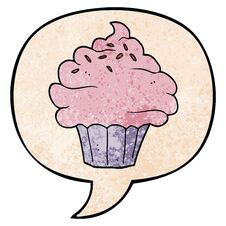 Cartoon Cupcake And Speech Bubble In Retro Texture Style Stock Photos Cartoon Cupcake And Speech Bubble In Retro Texture Style Stock Photos