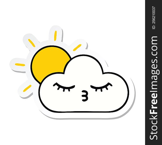 sticker of a cute cartoon sunshine and cloud