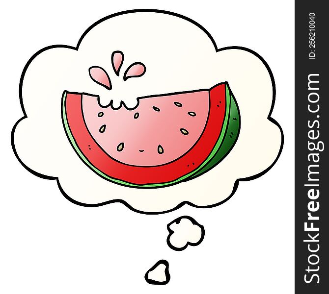 Cartoon Watermelon And Thought Bubble In Smooth Gradient Style
