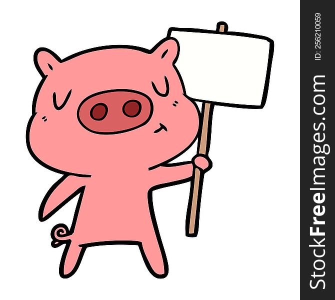 cartoon content pig signpost;sign. cartoon content pig signpost;sign