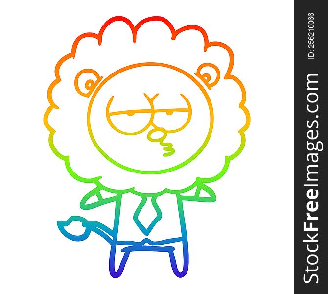 rainbow gradient line drawing of a cartoon bored lion office worker