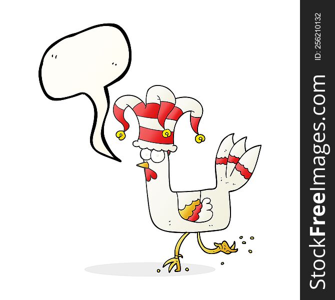 speech bubble cartoon chicken running in funny hat