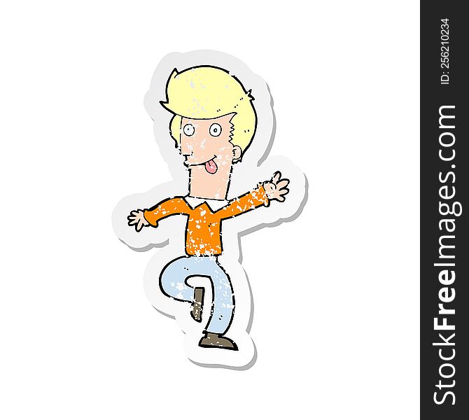 Retro Distressed Sticker Of A Cartoon Man Dancing