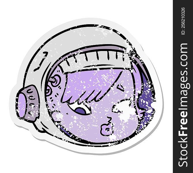 Distressed Sticker Of A Cartoon Astronaut Face