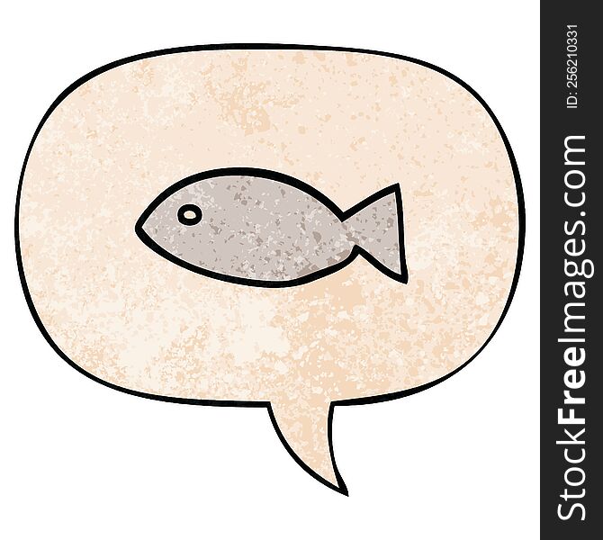 cartoon fish symbol with speech bubble in retro texture style