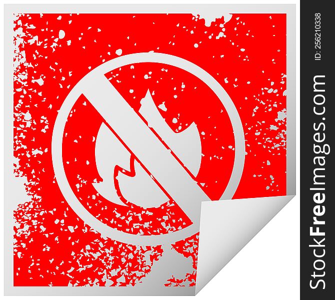 Distressed Square Peeling Sticker Symbol No Fire Allowed Sign