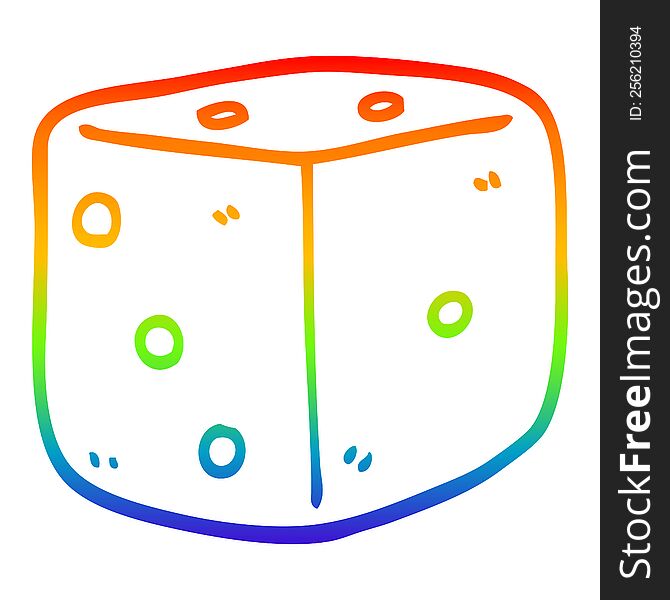 rainbow gradient line drawing of a cartoon classic dice