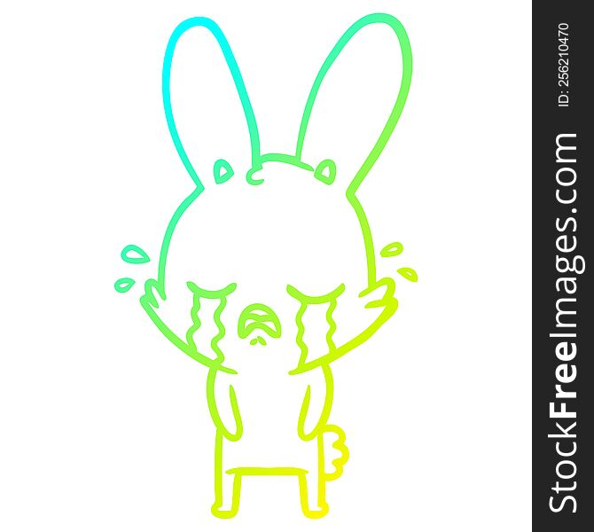 Cold Gradient Line Drawing Cute Cartoon Rabbit Crying