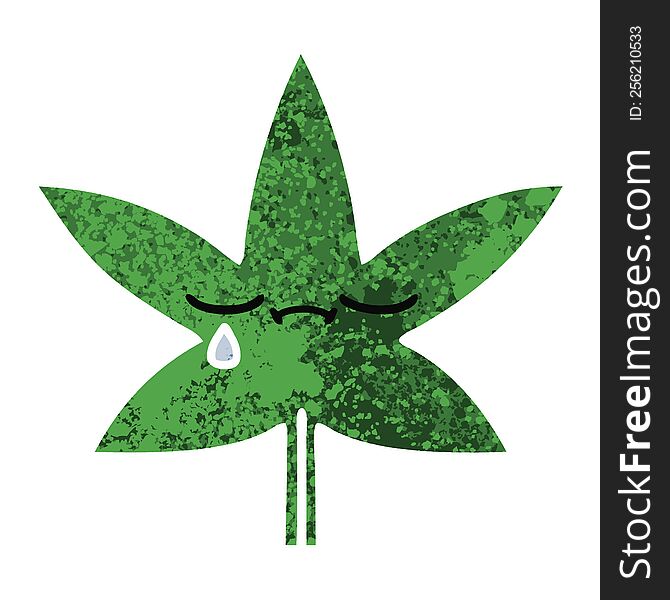 Retro Illustration Style Cartoon Marijuana Leaf