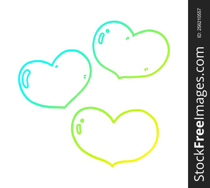 cold gradient line drawing of a cartoon love hearts