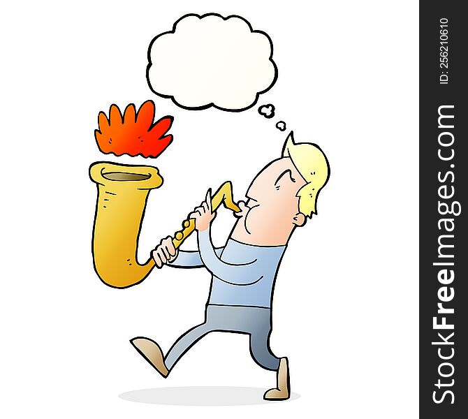 Cartoon Man Blowing Saxophone With Thought Bubble