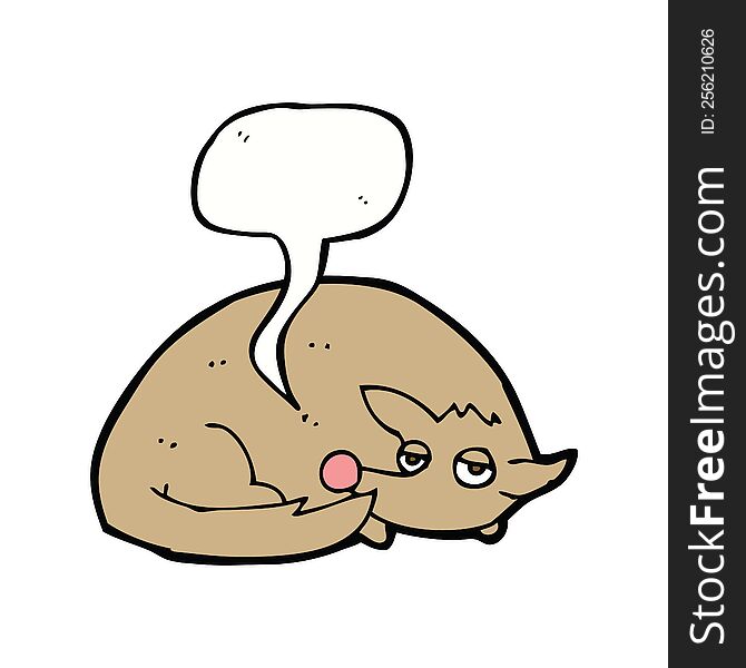 Cartoon Curled Up Dog With Speech Bubble