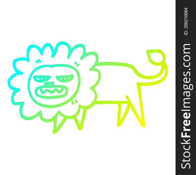 Cold Gradient Line Drawing Cartoon Angry Lion