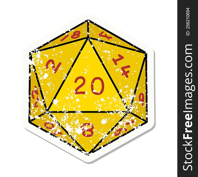 natural 20 D20 dice roll grunge sticker