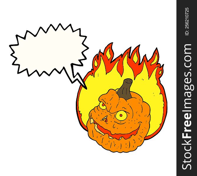 freehand drawn speech bubble cartoon spooky pumpkin