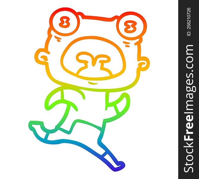 Rainbow Gradient Line Drawing Cartoon Weird Alien Running Away