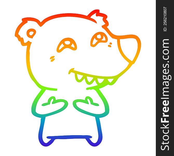 Rainbow Gradient Line Drawing Cartoon Polar Bear Showing Teeth