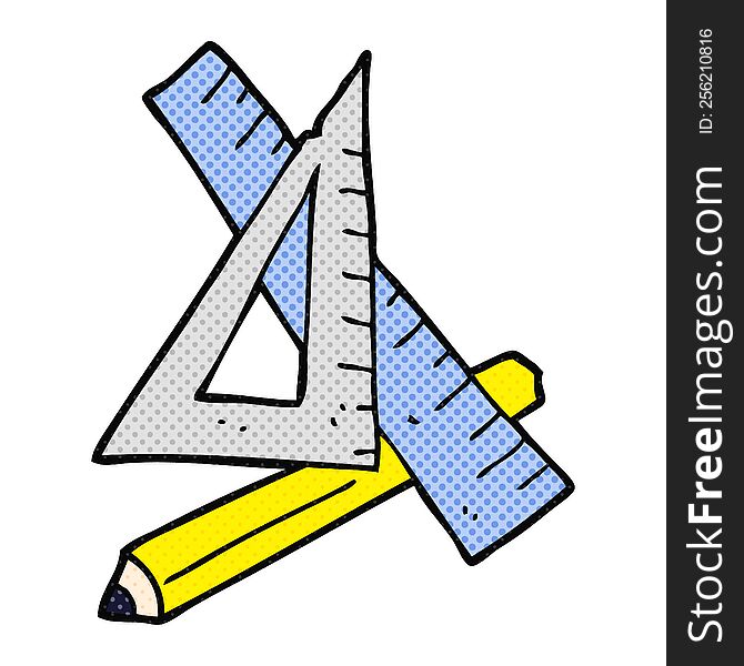 freehand drawn cartoon pencil and ruler