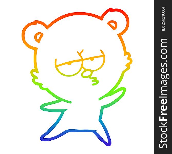 rainbow gradient line drawing of a bored bear cartoon