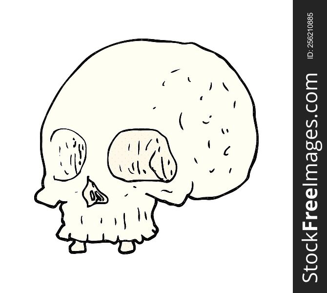 freehand drawn cartoon old skull