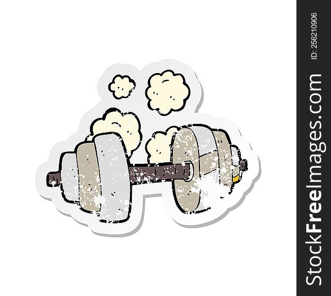 retro distressed sticker of a cartoon dumbbell