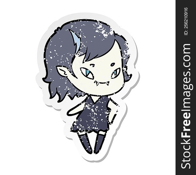Distressed Sticker Of A Cartoon Cool Vampire Girl