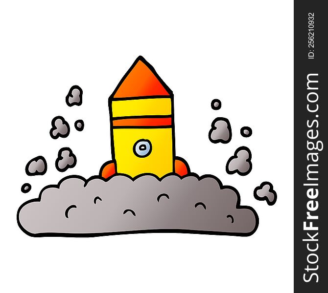 cartoon doodle rocket launching