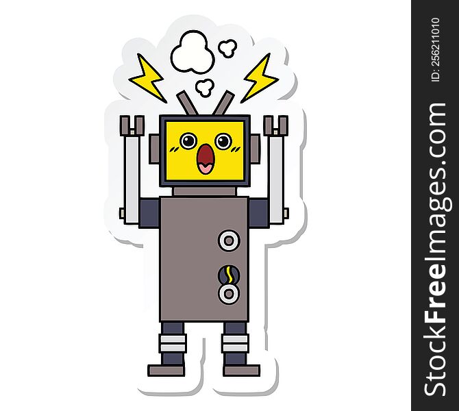 Sticker Of A Cute Cartoon Broken Robot