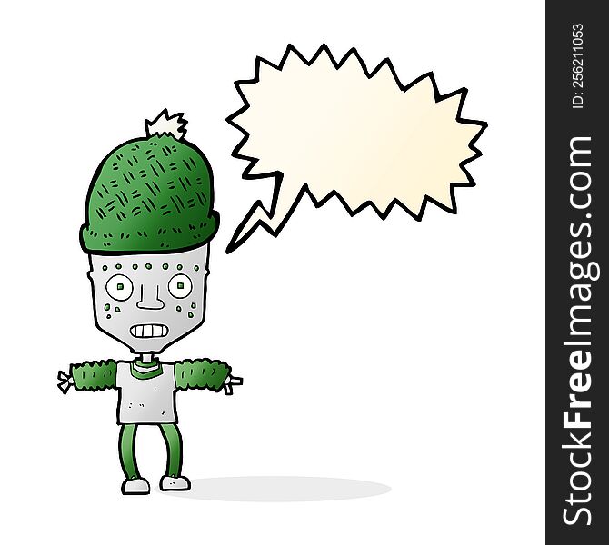 Cartoon Robot Wearing Hat With Speech Bubble