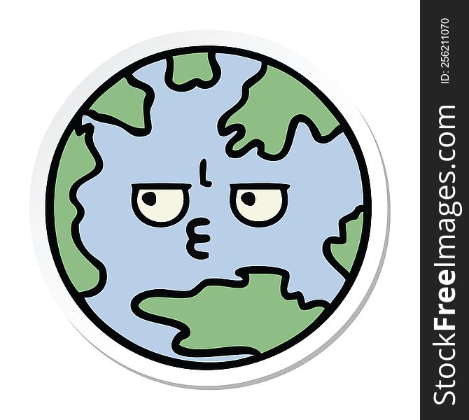 sticker of a cute cartoon planet earth