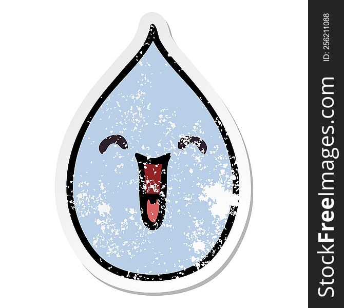 distressed sticker of a quirky hand drawn cartoon emotional rain drop