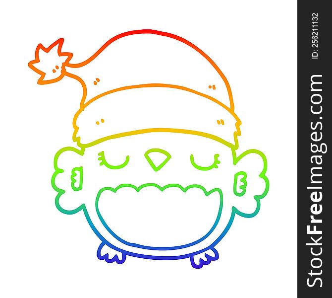 Rainbow Gradient Line Drawing Cute Christmas Owl