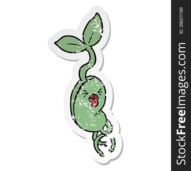distressed sticker of a cartoon sprouting seedling