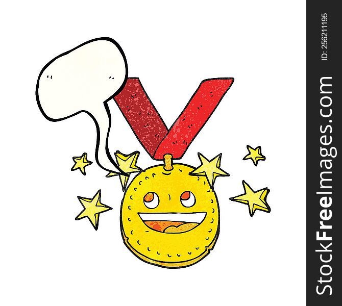 Speech Bubble Textured Cartoon Happy Sports Medal