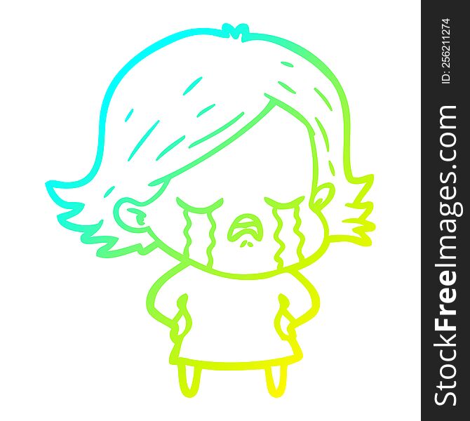 Cold Gradient Line Drawing Cartoon Girl Crying