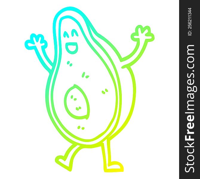 cold gradient line drawing of a cartoon dancing avocado