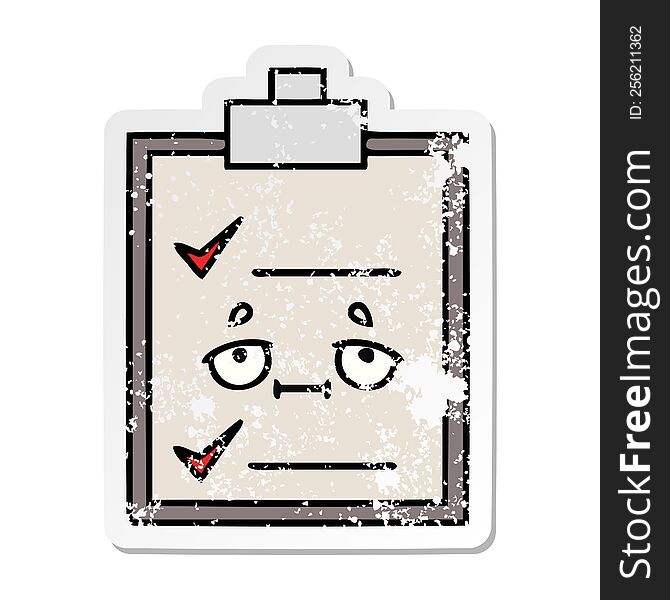 distressed sticker of a cute cartoon check list
