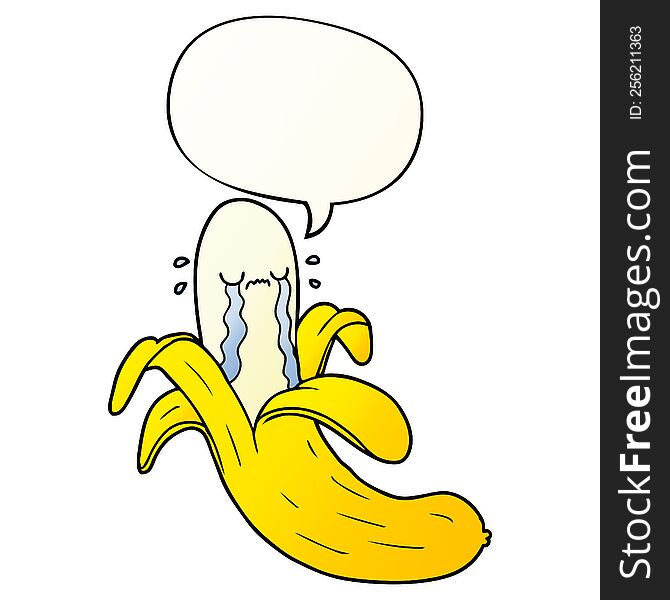cartoon crying banana with speech bubble in smooth gradient style