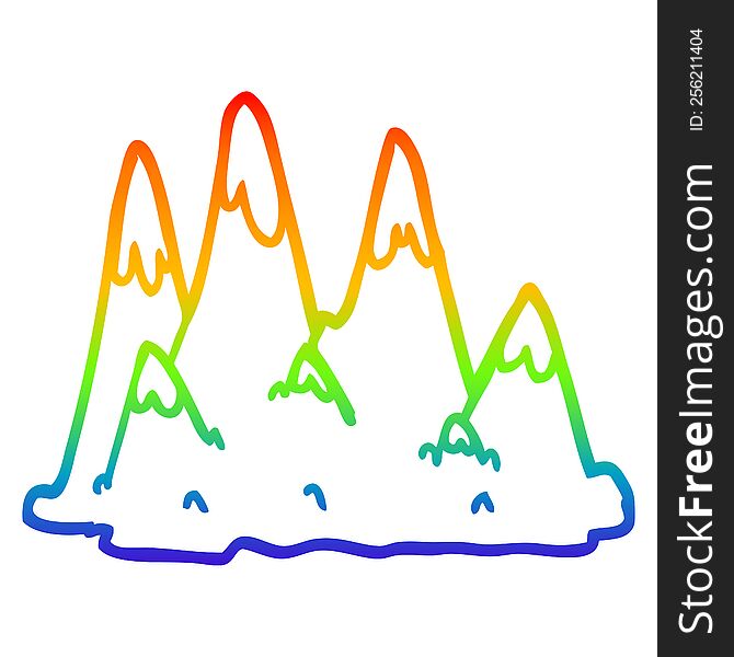 rainbow gradient line drawing of a cartoon mountains