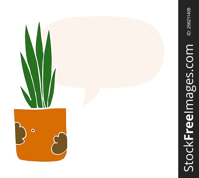 Cartoon House Plant And Speech Bubble In Retro Style