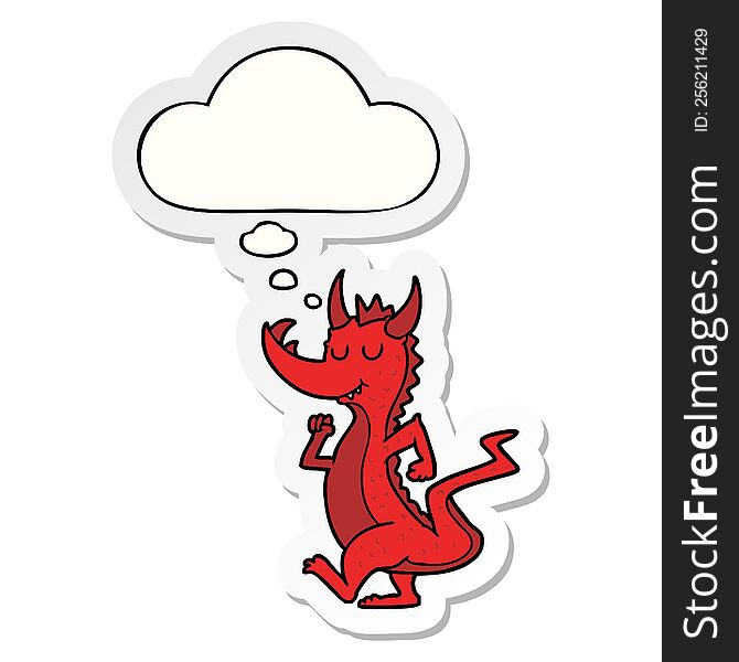 Cartoon Cute Dragon And Thought Bubble As A Printed Sticker