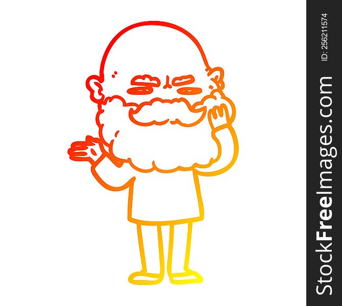 Warm Gradient Line Drawing Cartoon Man With Beard Frowning